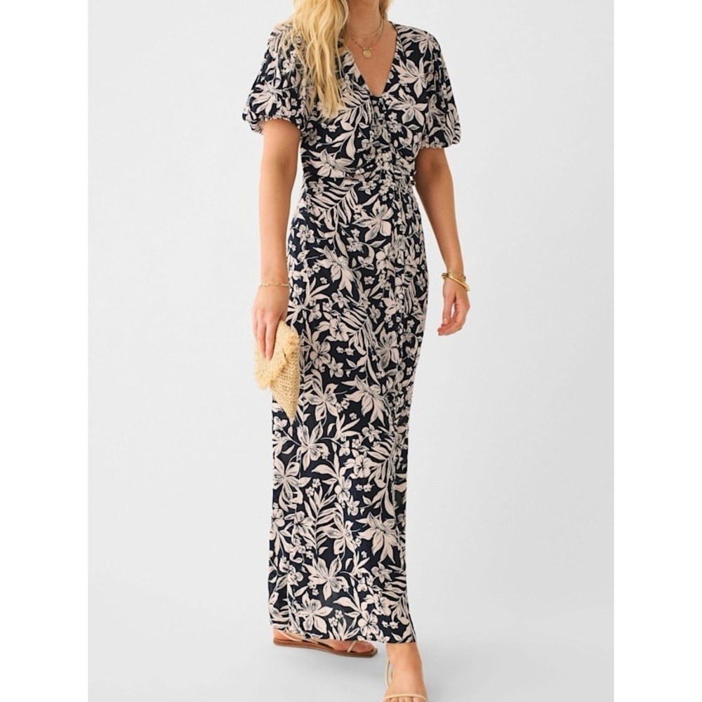 New Faherty Sorrento maxi dress womens XL Button Front short sleeve Floral NWT